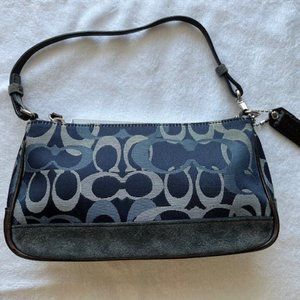 Coach Demi Signature Logo Demin Shades Blue/Navy & Leather Baguette Handbag